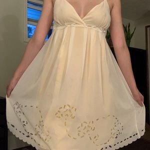 Yellow & White Sheer Dress w/ Floral Cutout